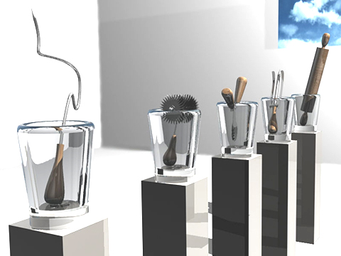3D animation of turd preparation tools in heavens kitchen 